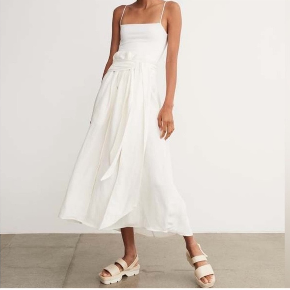 Vince Linen Blend Belted Button Front Midi Skirt, Ivory, 2XL NWT